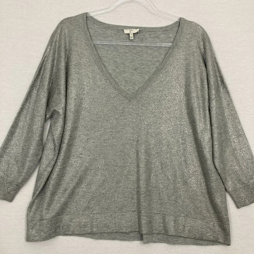 Joie Light Gray Metallic Wool Cashmere‎ Blend V Neck Light Knit Top Medium